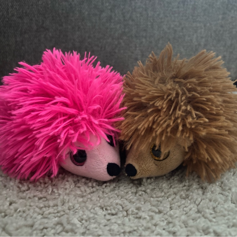 pink and brown matching TY hedgehog stuffies
